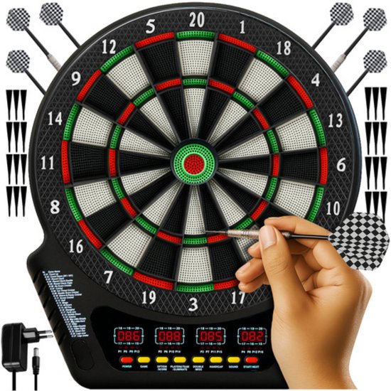 MOZY® - Elektronisch Dartbord - tot 16 Spelers - met 6 Dartpijlen en 24 Opzetstukken - Automatische Puntentelling - 27 Spellen en 243 Gamemodi