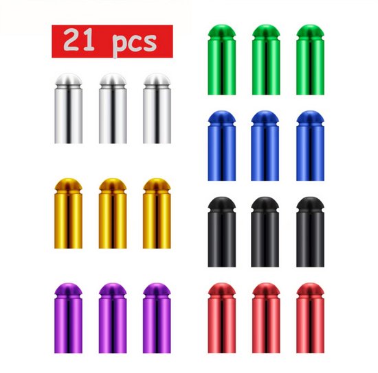 Multikleur dart flight beschermers set – aluminium dart flight beschermers voor heren en dames – dart flight protector voor bescherming en 90 graden vormcorrectie van dart flights – dart accessoires – set van 21 stuks van Merkloos