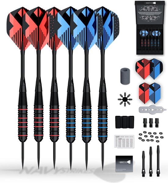 Navy Strikes Dartpijlen Set 22 24 Gram - 61 Delige Set - 6 Dartspijlen - Flights Darts en Dart Shafts - Darten - Incl Add-a-Gram 23 25 Gram van Homeij