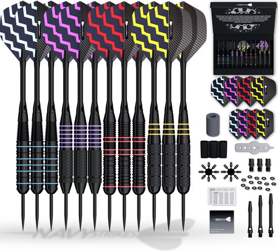Navy Strikes Dartpijlen Set 23 Gram - Set van 12 Pijlen - 4 Soorten Grip - Flights Darts en Dart Shafts - Darten - 108 Delige Set - Incl Add-a-Gram 24 Gram van Navy Strikes