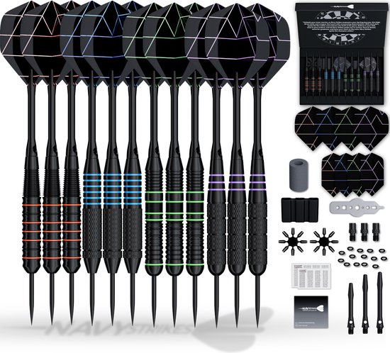 Navy Strikes Dartpijlen Set 24 Gram - Set van 12 Pijlen - 4 Soorten Grip - Flights Darts en Dart Shafts - Darten - 108 Delige Set - Incl Add-a-Gram 25 Gram van Navy Strikes
