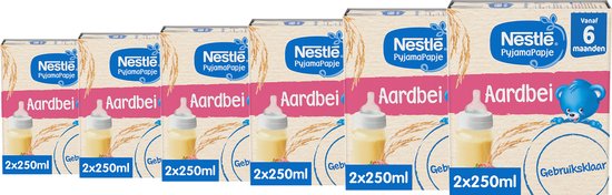 Nestlé PyjamaPapje Aardbei - Babyvoeding Babypap - 6+ maanden - 6 stuks 2x250ml (totaal 12 porties) van NeS