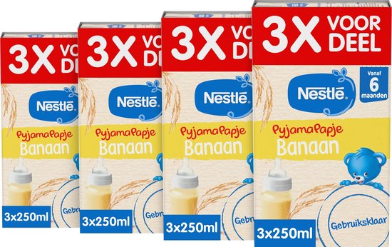 Nestlé Pyjamapapje Banaan - Babyvoeding Babypap 6+ maanden - 4 stuks 3x250ml (totaal 12 porties) van NeS