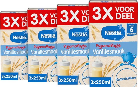 Nestlé Pyjamapapje Vanille - Babyvoeding Babypap 6+ maanden - 4 stuks 3x250ml (totaal 12 porties) van NeS