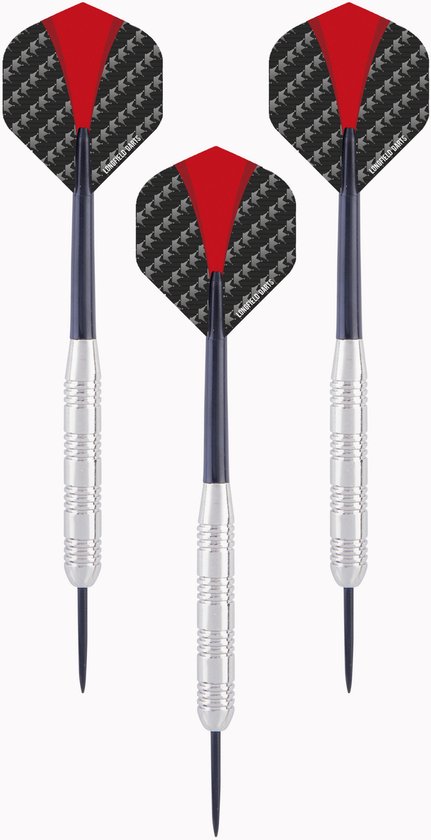 Nickel Silver Dartpijl Set 22 Gram – 3 Stuks – Rood/Zwart Flights, Zwarte Shaft – Semi Professioneel – Inclusief Kunststof Etui – Longfield
