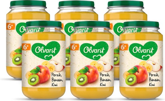 Olvarit Fruithapje 6+ Maanden – Perzik Banaan Kiwi - 6 x 200g van Olvarit