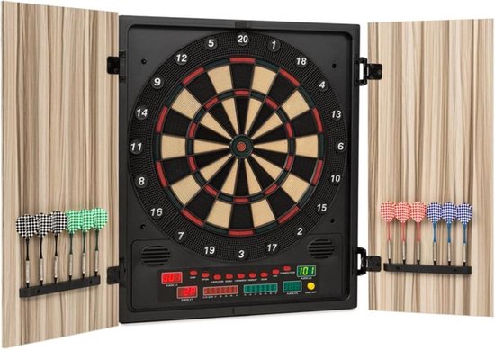 OneConcept - Dartmaster 180 Dartautomaat, Elektronisch Dartbord, E-Darts, Dartbord tot 8 Spelers, Virtuele Tegenstander, LED-Displays, 12 Pijlen, Beige