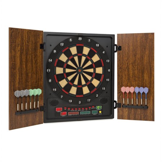 OneConcept - Dartmaster 180 elektronisch dartbord, E-Darts, dartbord voor maximaal 8 spelers, virtuele tegenstander, leddisplays, 12 darts, bruin van OneConcept