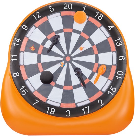 Opblaasbaar Voetbal Dartbord, Meer Dan 1,83 M Hoog, met 4 Kickballs, 6 Darts, 6 Bijlen en Luchtpomp , Perfect voor Grote Tuinspellen en Kick Darts