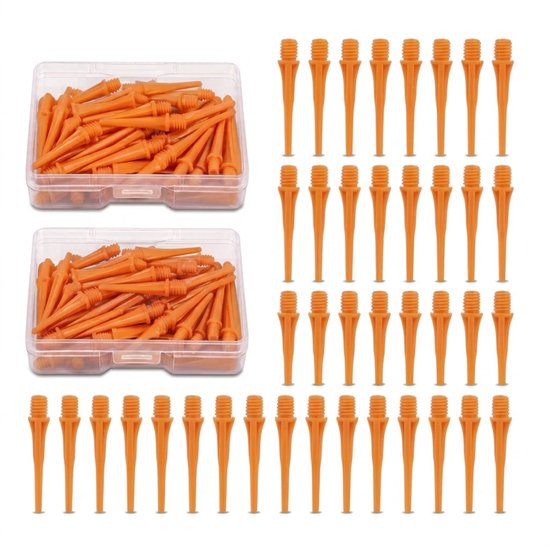 Oranje dart tips soft tip set 180 stuks darts accessoires kunststof dart punten vervangbare soft tips voor elektronische dartborden inclusief opbergdoosjes