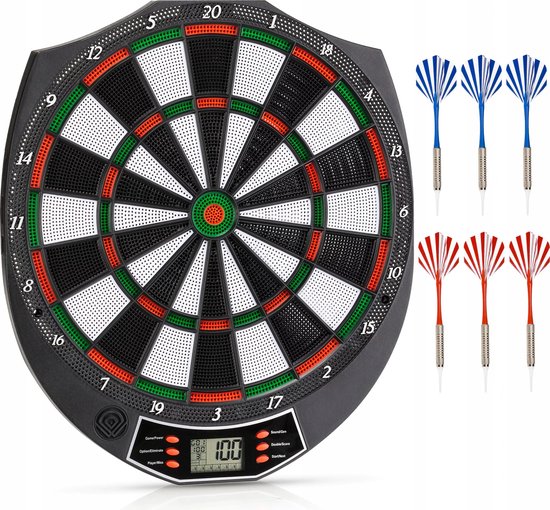 Outtec® Elektronisch Dartbord, Dartmachine, Dartboard met LED-Scherm - 18 Spellen, 159 Variaties, voor 1-8 Spelers, incl. 6 Dartpijlen en 6 Tips - DB1200