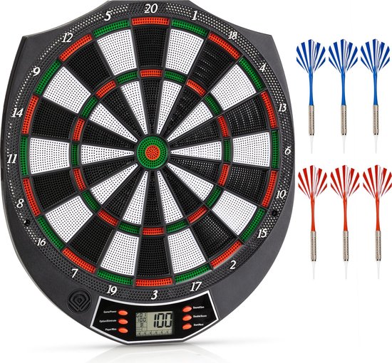 Outtec® Elektronisch Dartbord, Dartmachine, Dartboard met LED-Scherm - 18 Spellen, 159 Variaties, voor 1-8 Spelers, incl. 6 Dartpijlen en 6 Tips van Outtec