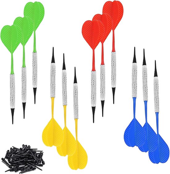 Pack of 12 Plastic Dart Tips - 4 Kleuren - Sterk en Duurzaam - Inclusief 36 Vervangtips - Voor Beginners en Dartliefhebbers van Lifetime Darts