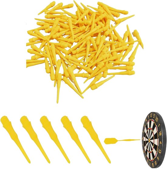 Pack of 200 gele plastic dartkoppen - 2BA draad dartpunten - zacht en niet gemakkelijk te breken - vervangbare darttips - ideaal voor dartliefhebbers van Merkloos