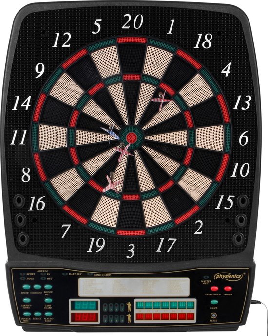 Physionics - Elektronische dartboard - Meer dan 100 gamevarianten - 12 darts - 100 reservetips - voeding - maximaal 16 spelers - LED -display Dartboard - Dart Machine - Dart Game van Physionics
