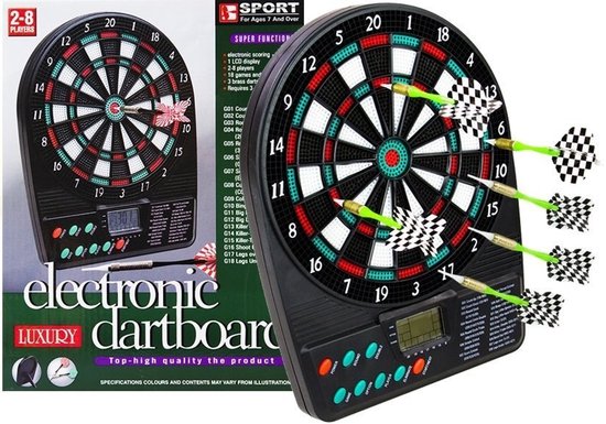 Playos® - Elektronisch Dartbord - 18 Spellen - voor Kinderen - met Puntenteller - met 3 Dartpijlen - 9 Reservepunten - LED Scherm - 20 x 18 cm - Speelgoed - Sinterklaas van Merkloos