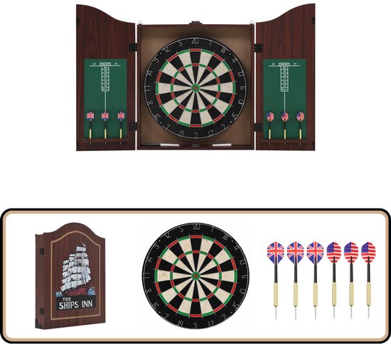 Professioneel Dartbord met Kast en 6 Darts - Sisal Dartset - Dartsets - Dart - Darts van Angel Sports