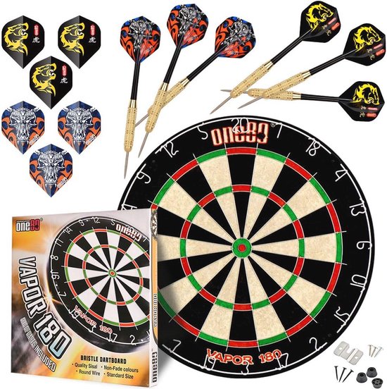 Professioneel Sisal Dartbord met 6 Darts en Accessoires - Perfect voor Wedstrijden en Vrijetijd van Pro