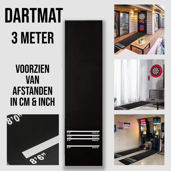 Professionele Dartmat 300x34 cm - EVA Beschermmat met 4 Werpafstanden voor Soft & Steel Tip van Merkloos