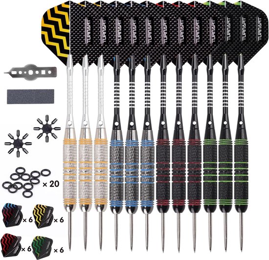 Professionele Dartpijlen - Set van 3 Darts met Anti-Losse Aluminium Schachten - 12 stuks - 20 anti-losse rubberen ringen