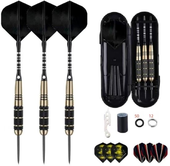 Professionele dartset van 22 gram puur koper, geschikt voor wedstrijden, met 3 slagvaste darts en accessoires. van Merkloos