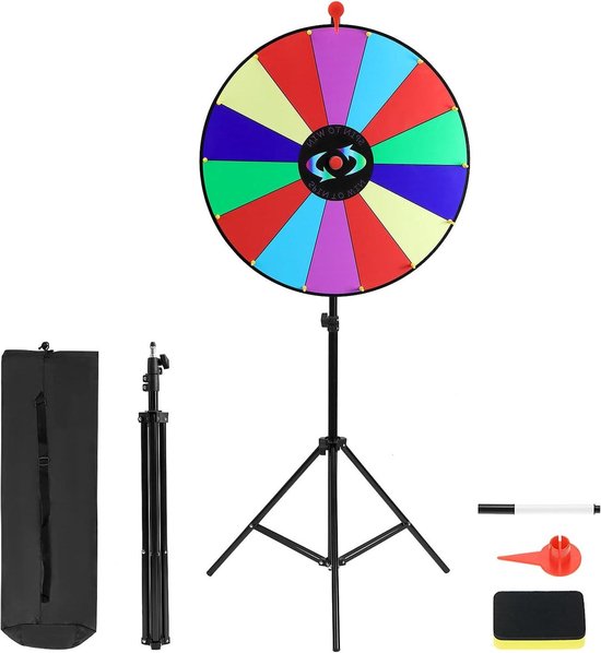 Rad van Fortuin - Prijzenrad Spel - Feestelijke Activiteiten - Verstelbare Standaard - 60 cm Diameter - Kleurrijk
