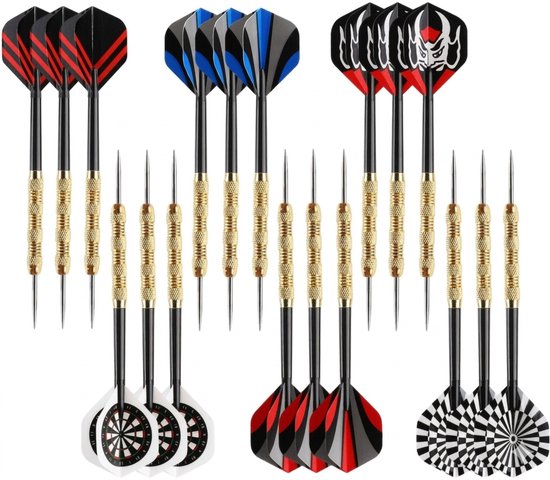 RAMBUX® - Dartpijlen Set - 18 Pijltjes - 6x Set van 3 Darts - Hardtip - 14 Gram - Metalen Darts met Flights