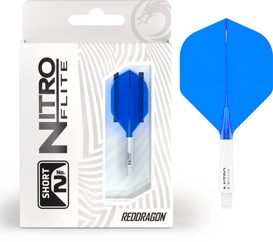RED DRAGON Darts - Nitro Flite Flight & Shaft - Wit/Blauw - Kort van Red Dragon
