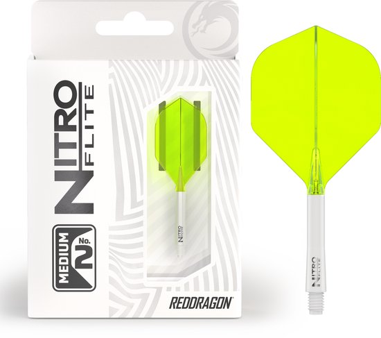RED DRAGON Darts – Nitro Flite Flight & Shaft – Wit/Geel – Medium van Merkloos