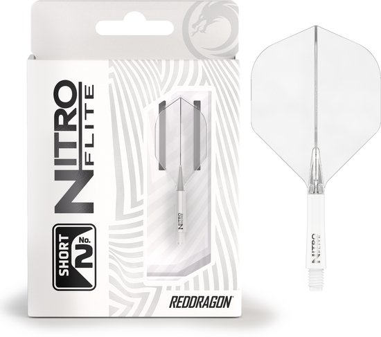 RED DRAGON Darts - Nitro Flite Flight & Shaft - Wit/Transparant - Kort van Red Dragon