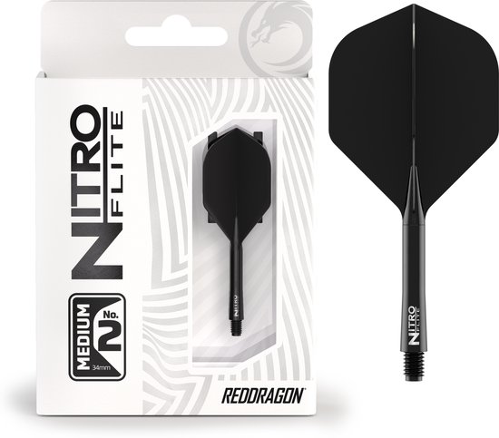 RED DRAGON Darts - Nitro Flite Flight & Shaft - Zwart/Zwart - Medium van Red Dragon