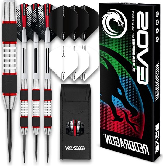 Red Dragon Evos Dartpijlen 24 gram tungsten - professionele stalen dartset met flights, shafts en etui van Red Dragon
