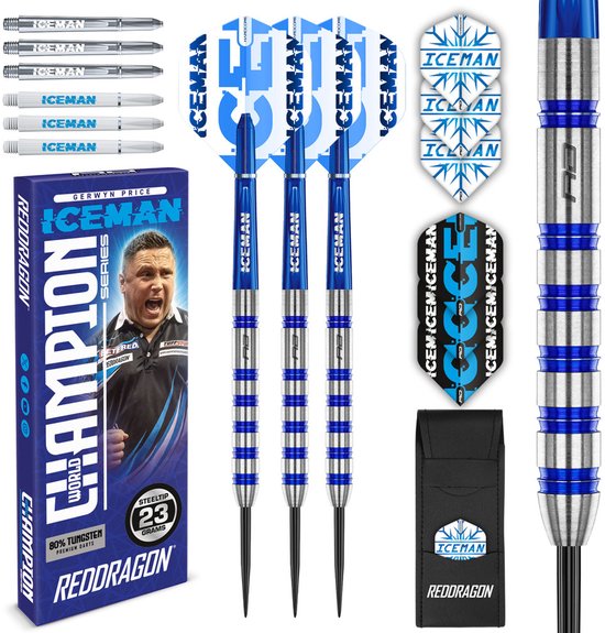 Red Dragon Gerwyn Price Iceman Cool Blue Series 80% Dartshopper Exclusives - Dartpijlen van Merkloos