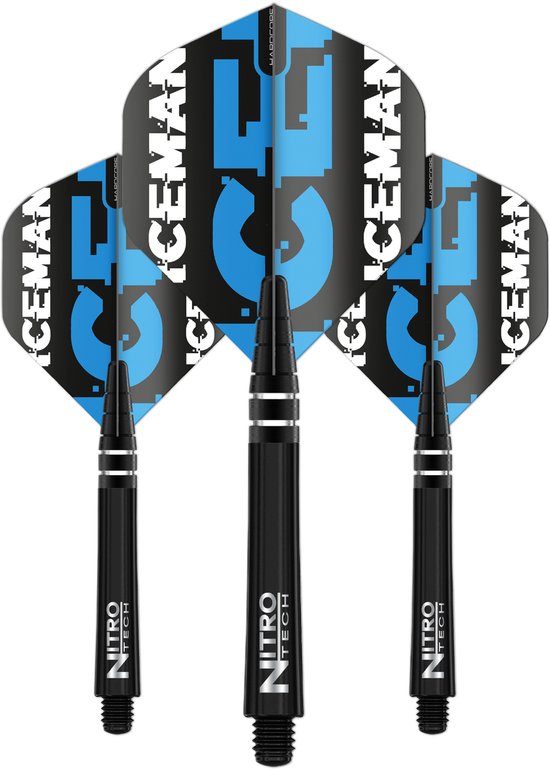RED DRAGON - Gerwyn Price Iceman Hardcore Nitrotech Wit Vlucht en Schachtcombinatie - 3 sets per pakket (9 dartvluchten in totaal) van Red Dragon