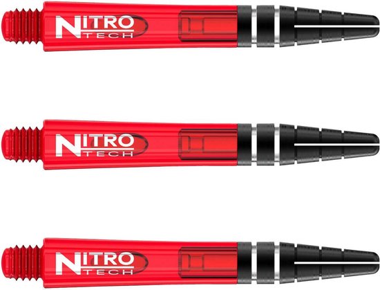RED DRAGON - Nitrotech Rood Korte Dartschachten - 3 sets per pakket (9 stengels in totaal) van Red Dragon