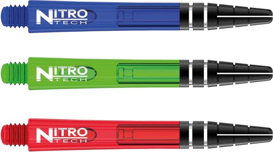 RED DRAGON - Nitrotech Selectiepakket 2 - Groen, Blauw en Rood Medium Dartschachten - 3 sets per pakket (9 Dartschachten in totaal) van Red Dragon