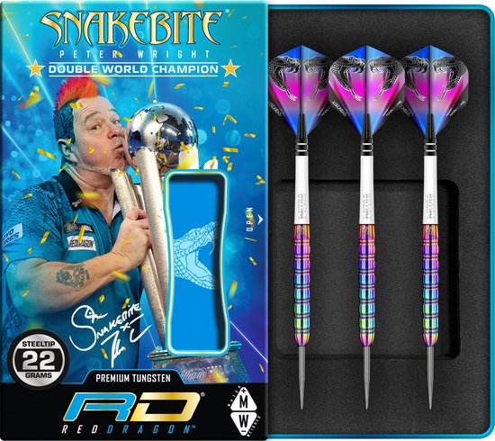 RED DRAGON - Peter Wright Snakebite 1: Steeltip Tungsten Dartpijlen Professioneel - 22 gram van Red Dragon