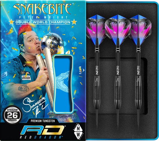 RED DRAGON - Peter Wright Snakebite 3: Steeltip Tungsten Dartpijlen Professioneel - 26 gram van Red Dragon