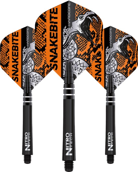 RED DRAGON - Peter Wright Snakebite Hardcore Nitrotech Oranje Vlucht en schachtcombinatie - 3 sets per pakket (9 dartvluchten in totaal) van Red Dragon