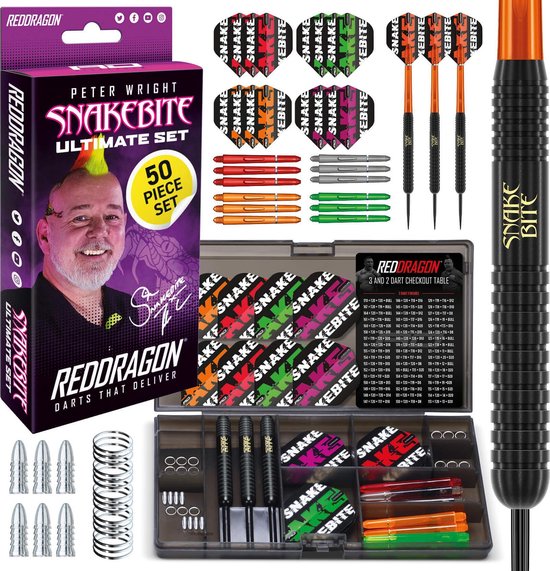 RED DRAGON - Peter Wright Snakebite Ultimate Steeltip Brass Dartpijlen Set Professioneel - 22 gram van Red Dragon