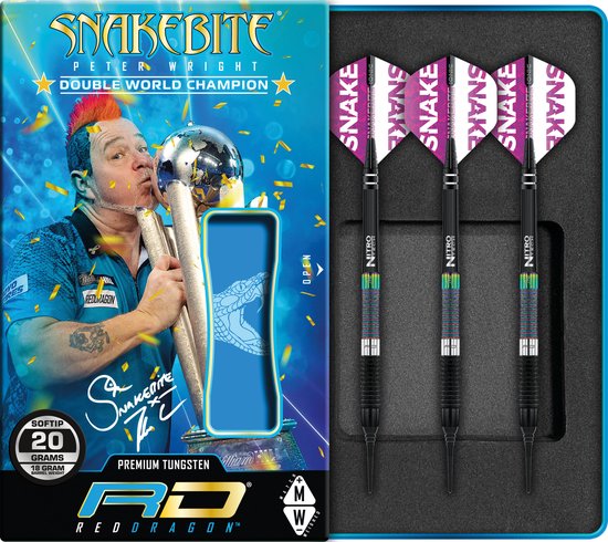 RED DRAGON - Peter Wright World Champion Diamond Fusion Softip Tungsten Steel Dartpijlen Professioneel - 18 gram vat, 20 gram totaal gewicht van Red Dragon