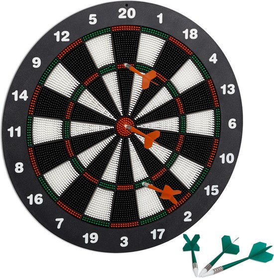 Relaxdays dartbord 42 cm - soft-darts - met 6 kunststof pijlen - voor wandmontage of op voet - voor kinderen van Relaxdays