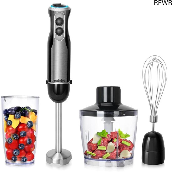 RFWR® 1500W Handblender met 20 Snelheden en Accessoires - 4 in 1 Staafmixer met Roestvrijstalen Messen van RFWR