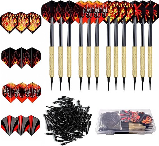 Ronte - Set van 12 softtip dartpijlen met 14 gram gewicht - Inclusief 24 stuks plastic punt dartpijlen en 100 dartaccessoires - Geschikt voor elektronische dartborden van Ronte