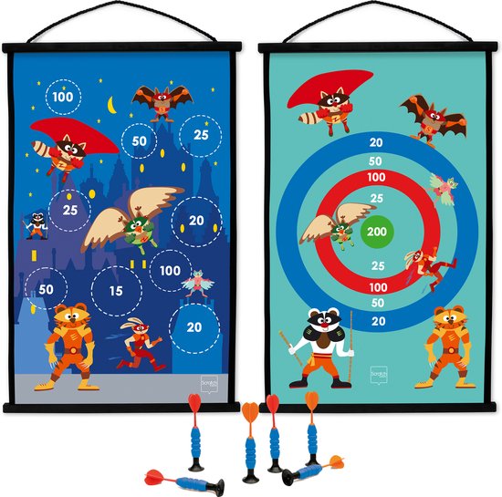 Scratch Dartbord Superhelden 2-zijdig 60 X 38 Met 6 Dartpijlen van Scratch