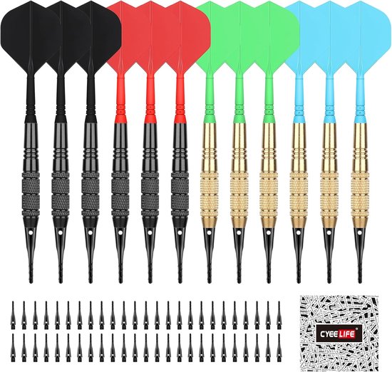 Set van 12 Softdartpijlen met Kunststof Punt, 18 Gram Professioneel
