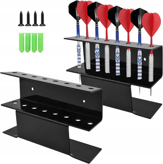 Set van 2 zwarte acryl dartpijlhouders voor muur of tafel