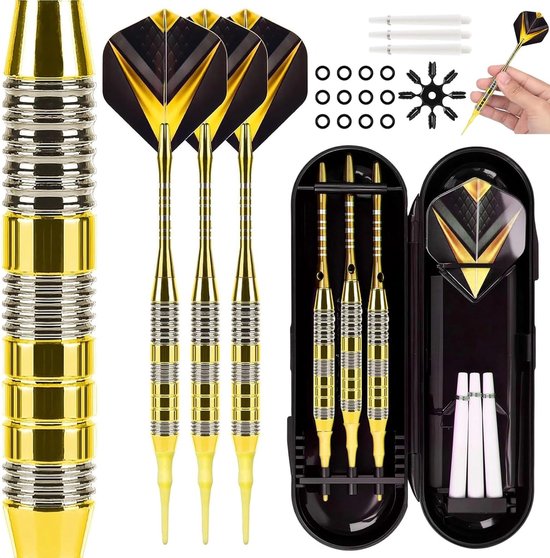 Set van 3 darts met plastic punt, 21 g darts voor elektronisch dartbord, zachte darts met 3 tips, 3 flights en opbergtas voor dartspelletjes van Merkloos