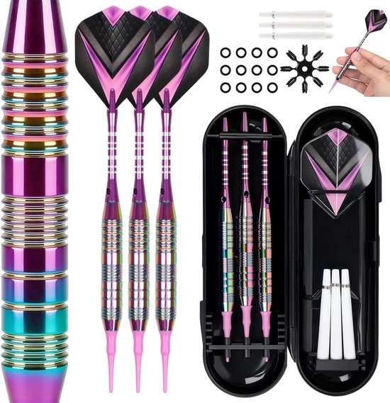 Set van 3 professionele soft darts met plastic punt, 21 g voor elektronische dartborden, inclusief opbergdoos en dart flights