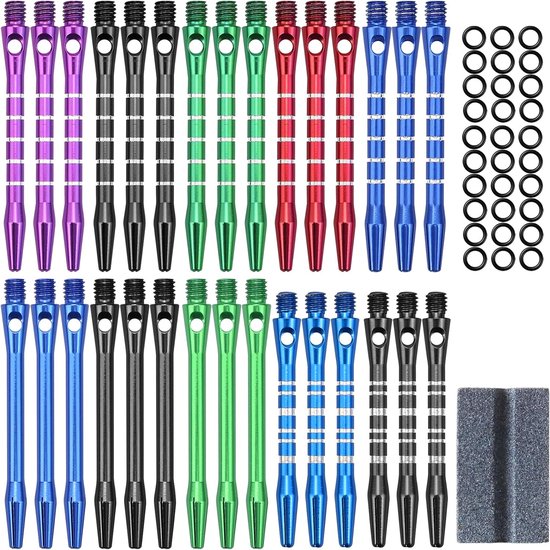 SnelShoppen - Dart Shafts 2BA Aluminium Dartstokken 30 Stuks met Rubber Ring en Dart Slijpsteen 50/53 mm voor Feest en Spelletjes